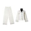 WHITE WITH NAVY LEAF MOTIFS PAJAMA SET