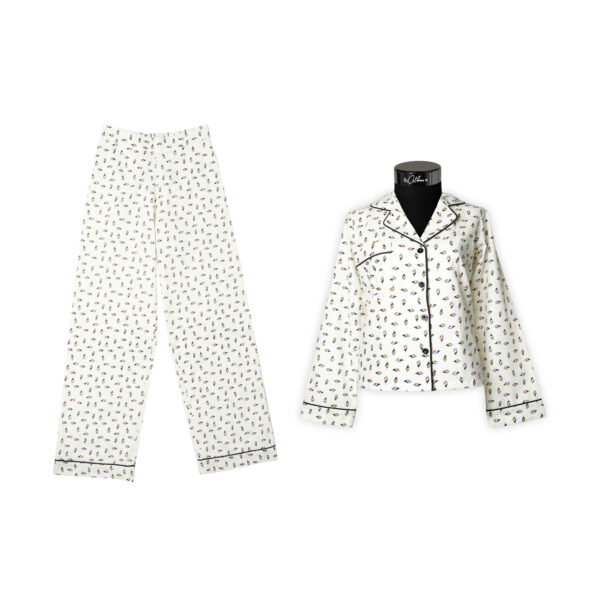 WHITE WITH NAVY LEAF MOTIFS PAJAMA SET