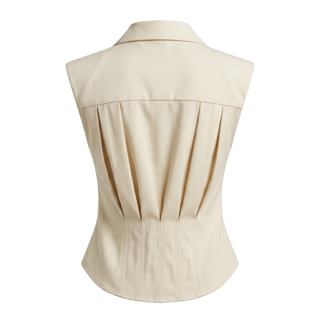 Cream Pleated Blouse - Back