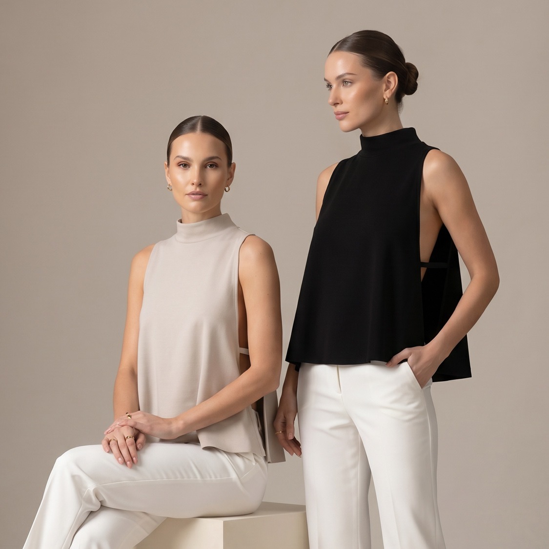 Flared High Collar Side-Tie Blouse model1