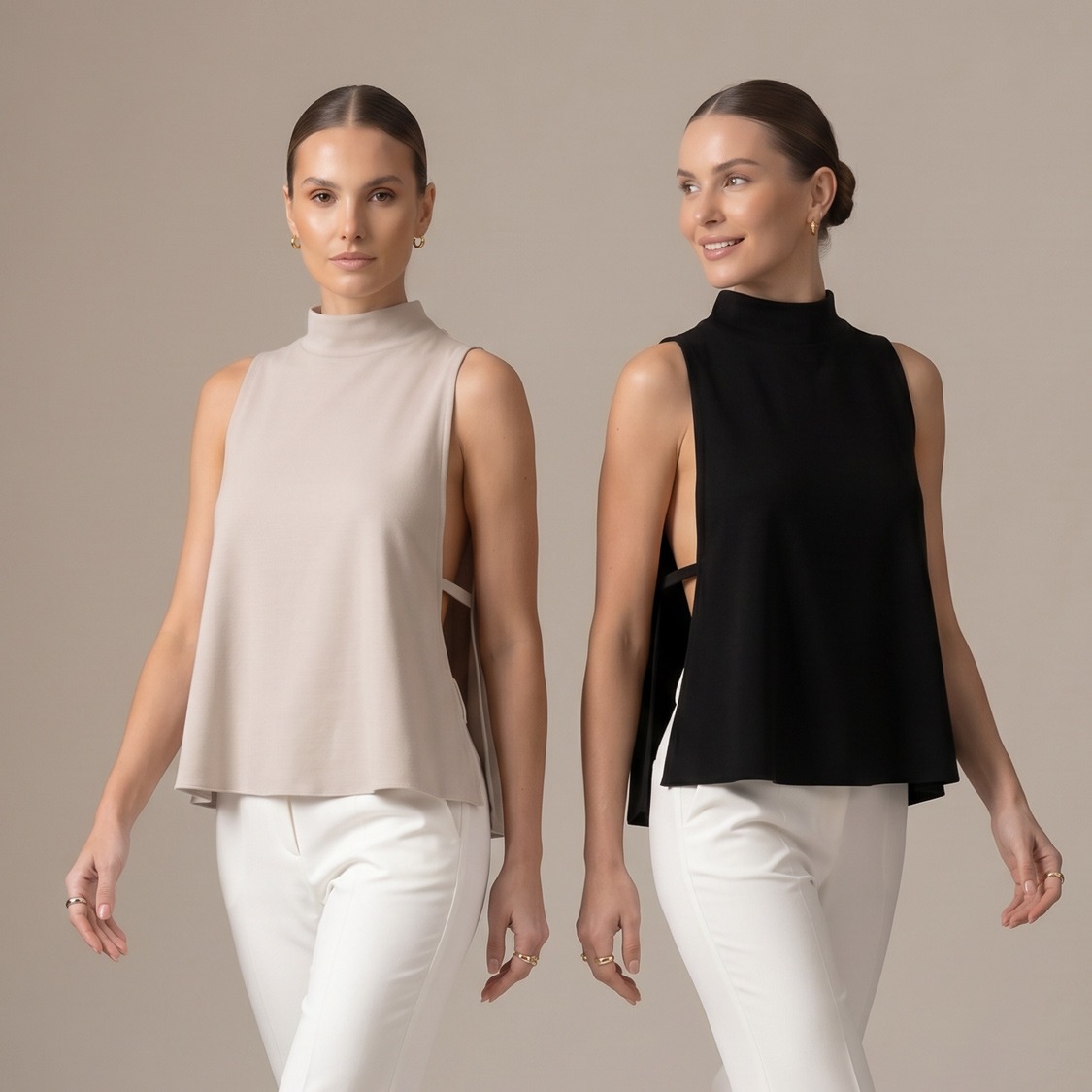 Flared High Collar Side-Tie Blouse model2